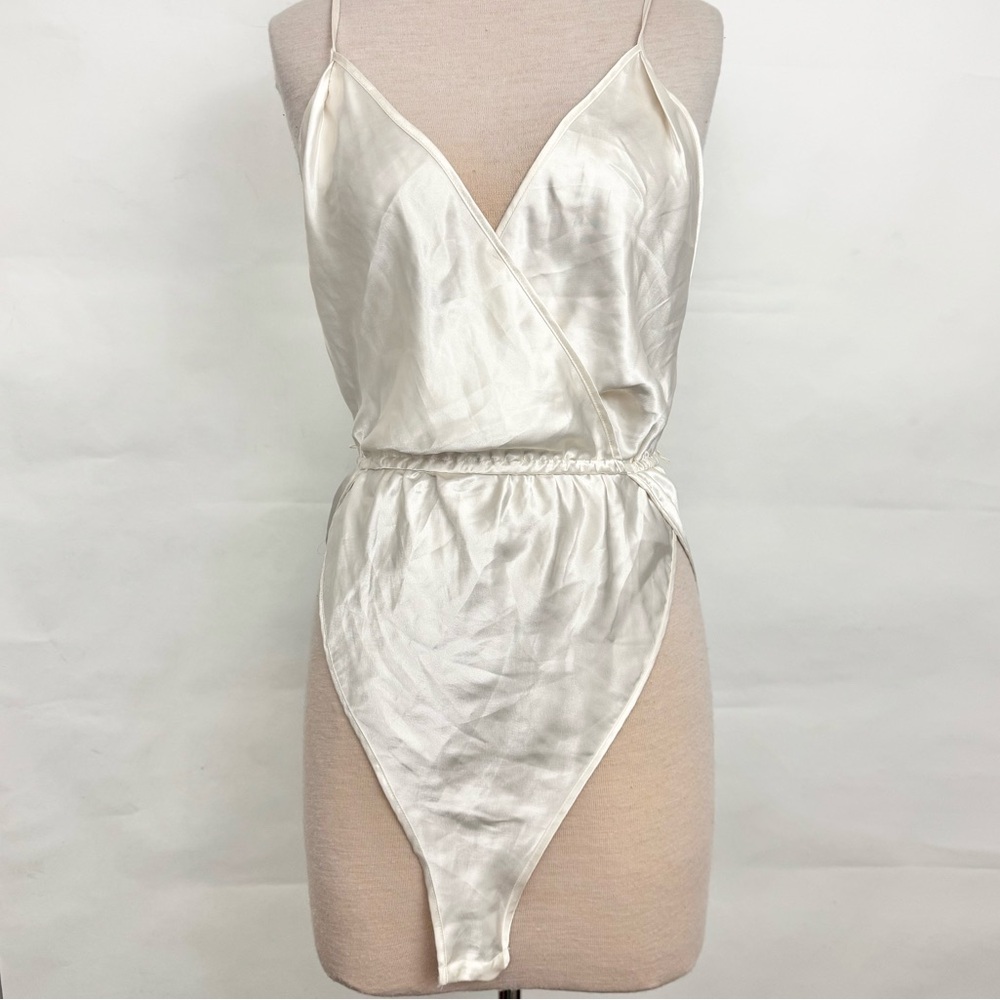 Victoria's Secret Vintage Gold Label Ivory Satin Bodysuit Bridal Wedding Large